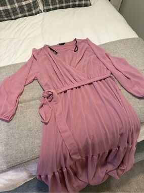 City Chic Dusty Rose Wrap Midi Dress with Waist Tie